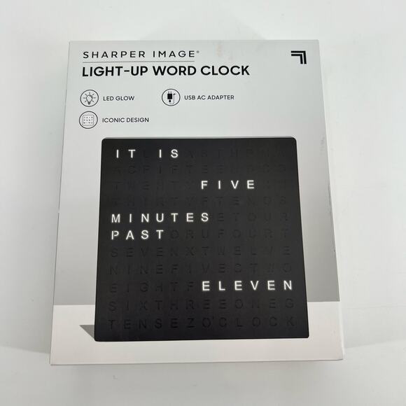 NEW Sharper Image LED Word Clock Light-Up Digital Clock Desk & Wall Time Display - Picture 3 of 4